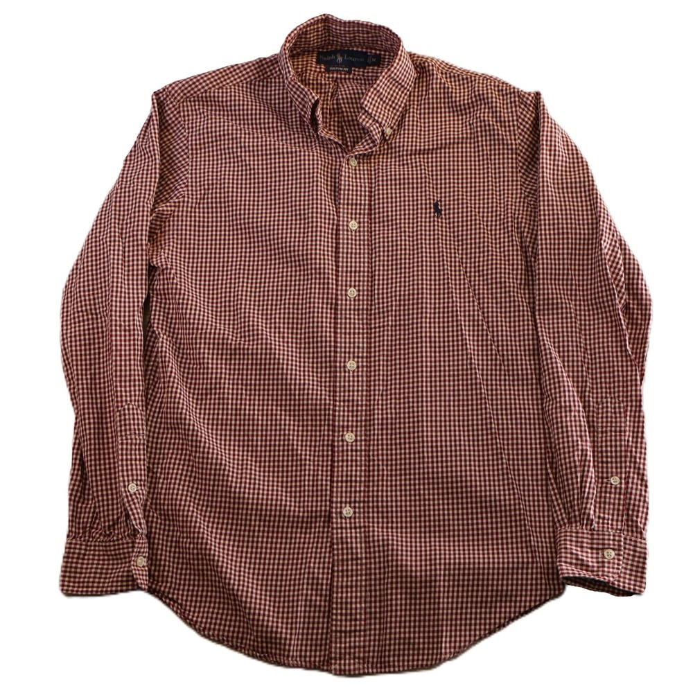 Ralph Lauren Mens M Button Down Shirt Red Gingham Custom Fit Long Sleeve